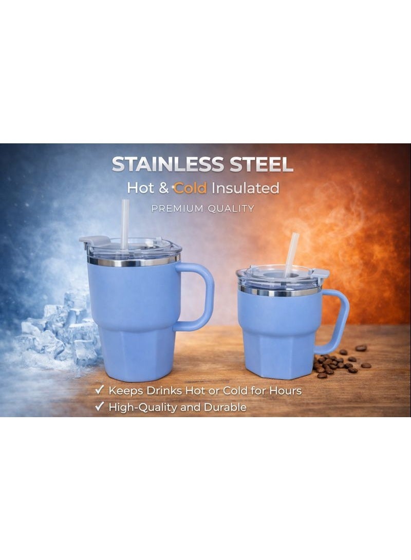 Set of 2 Rust-Resistant Insulated Stainless Steel Mugs (420ml + 560ml) with Airtight Lid & Handle – Keeps Drinks Hot & Cold - Image 2